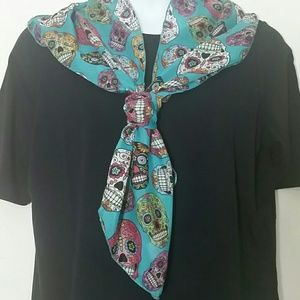 Scarf Sugar Skull Turquoise blue skeleton head NEW